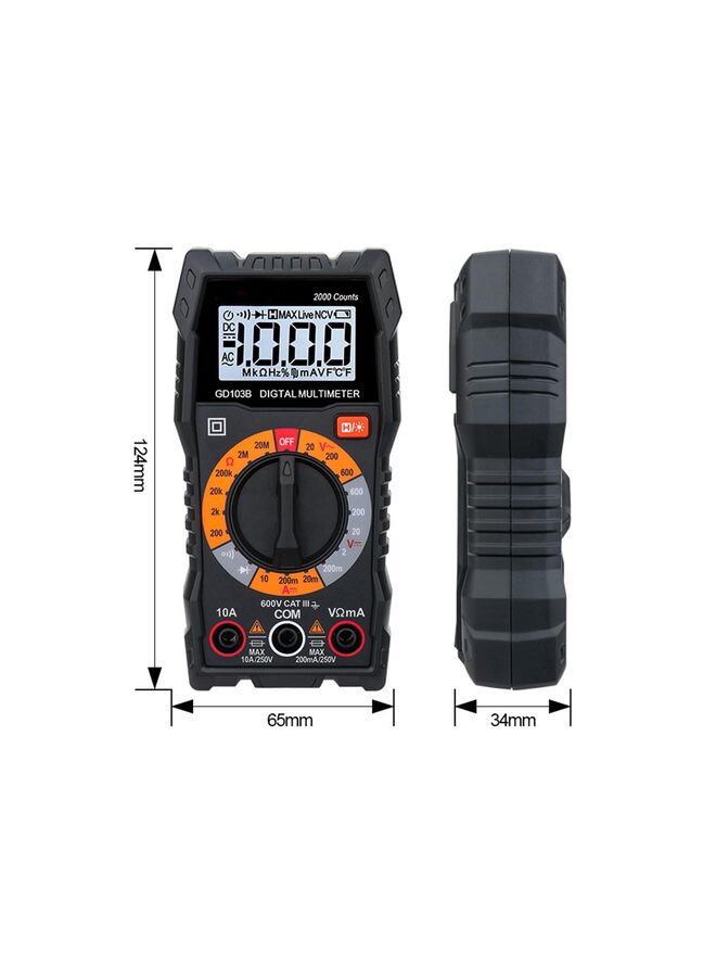 LAMAY Digital Multimeter, 2000 Counts with DC AC Voltmeter and Ohm Volt Amp Meter Measures Voltage Current Resistance Diodes Continuity for Household Outlet, Automotive Battery Test - Image 2